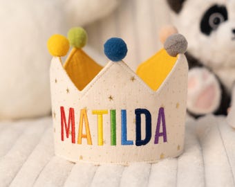 Colorful Embroidered Name Baby Birthday Crown, Children’s Birthday Hat, Fabric Crown,Custom Party Hat,Personalized Gift,1st birthday hat