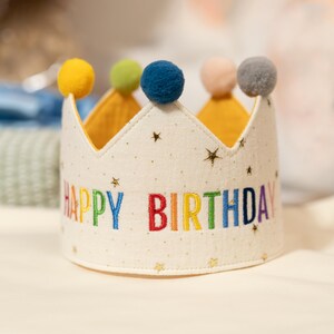 Colorful Embroidered Name Baby Birthday Crown, Children’s Birthday Hat, Cotton Fabric Crown,Custom Party Hat,Smash Cake Prop,Birthday Outfit image 3