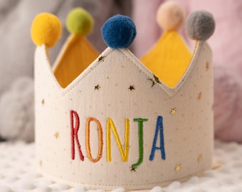 Customized Colorful Name Cotton Muslin Birthday Crown, Party Hats & Crowns, First Birthday Outfit, Baby Birthday Picture Props,Birthday Gift