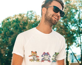 Unique Solar-Activated 3 Frogs T-Shirt with Color Changing Sun Pattern, Trendy Summer Tee for Men’s Day Out, Ideal Gift Idea