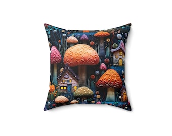 Decorative Pillow Mushroom Homes Spun Polyester Square Pillow