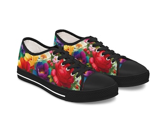 Zapatillas bajas de lona con estampado floral: zapatos coloridos para mujer