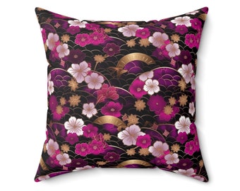 Japanese Chiyogami Lilac Flower Faux Suede Square Pillow