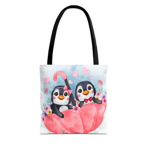 Cute Penguin Tote Bag, Animal Lover Gift, Reusable Shopping Bag, Eco-Friendly Carryall, Happy Penguin Design