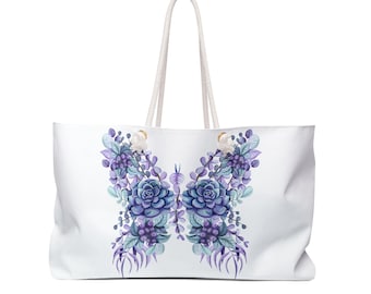 Übergroße Weekender-Einkaufstasche: Blumenmuster-Schmetterlingsdesign, Strandreisetasche