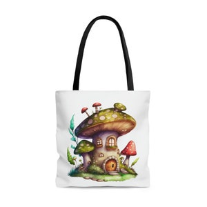 Mushroom House Tote Bag: Whimsical Art Shopping Bag