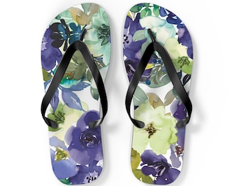 Women's Water Colors  Summer Floral Flip Flops