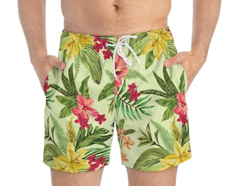 Tropical Swim Trunks, Beach Vacation Shorts, Summer Poolwear, Men's Boardshorts, Hawaiian Swimwear
