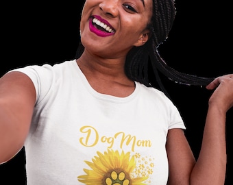Dog Mom Tee: Sunflower Paw Print, 100% Cotton