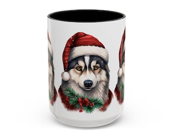 Christmas Husky Coffee Mug – Festive Santa Hat Dog Lover Gift