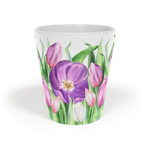 Tulip Latte Mug: Colorful Floral Ceramic Coffee Mug (12oz)