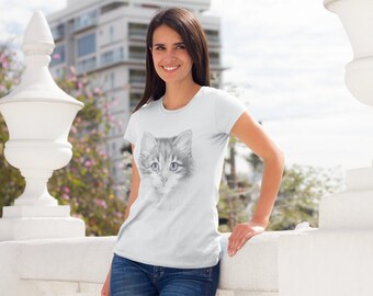 Lavender Eyed Kitten Tee - 100% Cotton Cat Lover Shirt