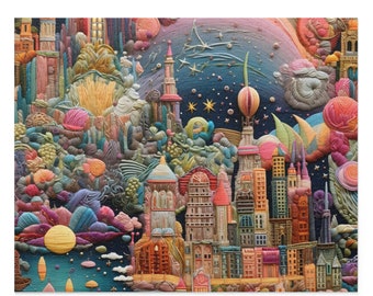 Puzzle Embroidery Look Flying City Puzzle (252, 500-Piece)