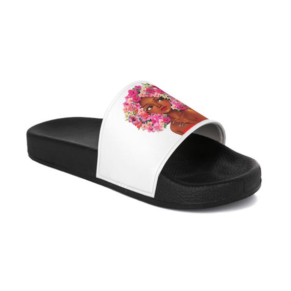 African American Woman Summer Slide Sandals: Beach Footwear