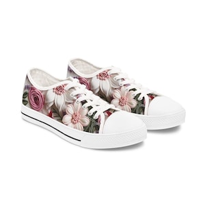 Flowered Pattern Sneakers, Women&#39;s Shoes, Cute Flower Design Athletic Footwear, Fashionable Floral Sneakers, Floral Print Tennis Shoes,