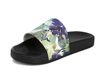 Watercolor Women's Slides, Beach Sandals, Summer Sandals, Floral Slippers, Vacation Shoes