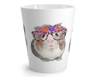 Cute Guinea Pig Latte Mug: Floral Crown, Colorful Coffee Cup