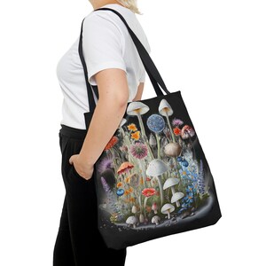Mushroom Art Tote Bag: Floral Print Shopping Bag