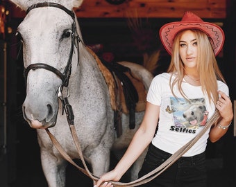 Women's Horse Selfie Tee: Sun Activated Colors, 100% Cotton
