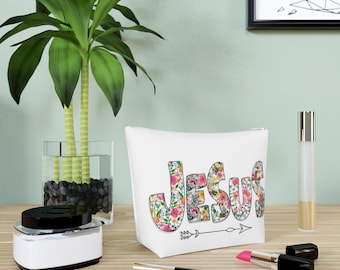 Jesus Make-up-Tasche: Florale christliche Kosmetiktasche