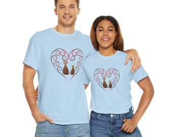 Herz Silhouette Unisex T-Shirt: Hunde Katzen Liebhaber Geschenk, US Baumwoll T-Shirt
