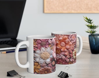 Puffy Style Flower Ceramic Mug 11oz