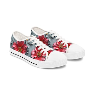 Floral Sneakers, Flowered Women&#39;s Summer Low Top Sneakers - Cute Casual Shoes, Breathable Sneakers, Stylish Floral Footwear, Summer Sneaker