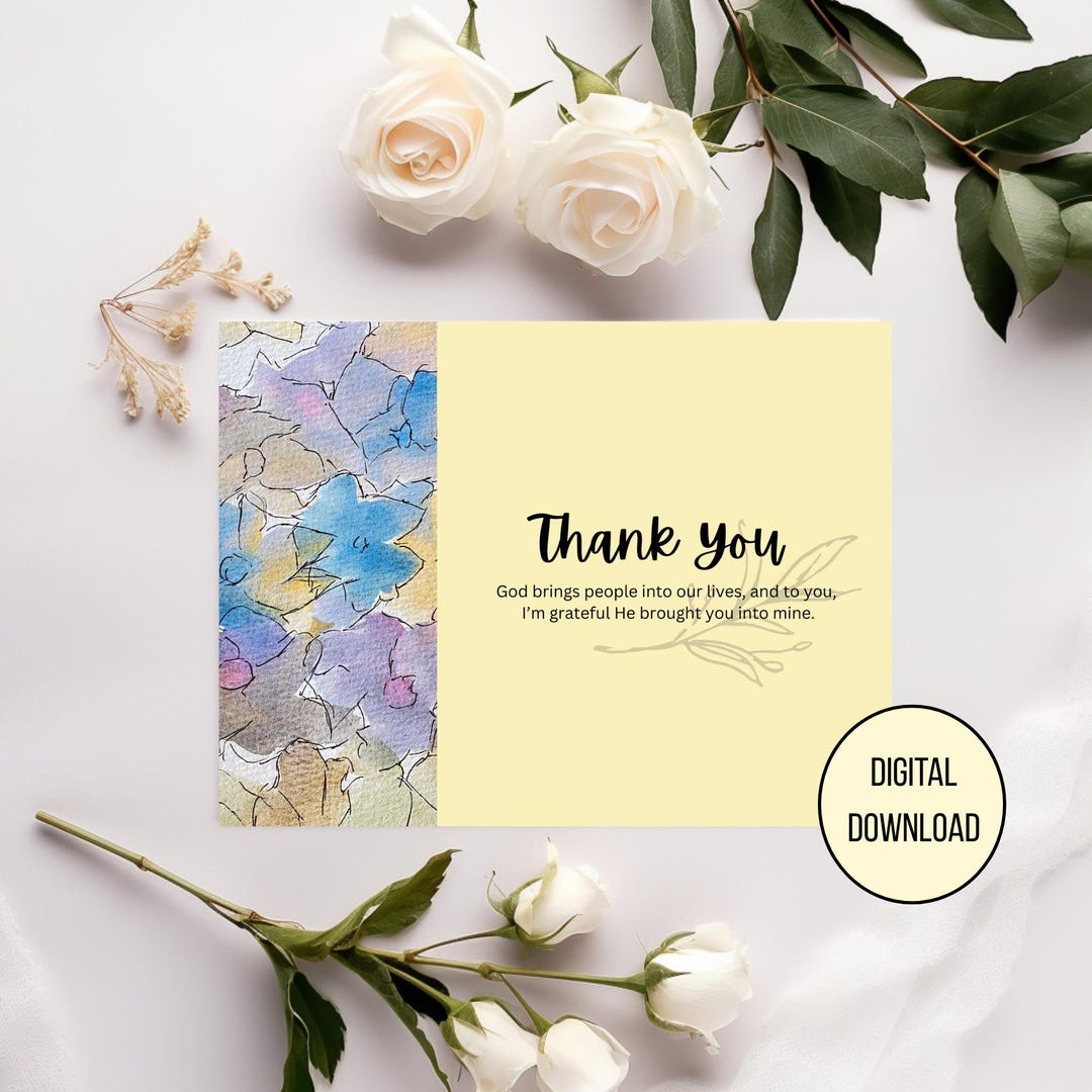 Thank You Printable Handmade Watercolor Card, 4x6 Instant Download ...