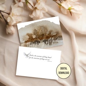 Tarjeta original de acuarela "Pensando en ti" con mensaje adicional, acuarela imprimible, digital, tarjetas descargables, versículo bíblico, tarjeta de amistad