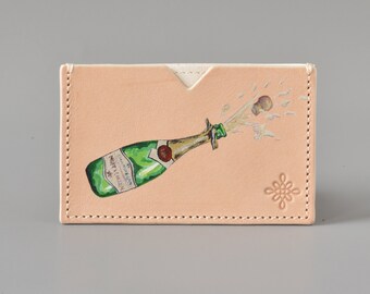 Champagne Leather Card Wallet Holder