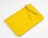 Bright Yellow Leather Zip Pouch Purse Wallet Handmade RESERVED
