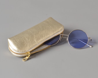 Gold Leather Glasses Sunglasses Case.