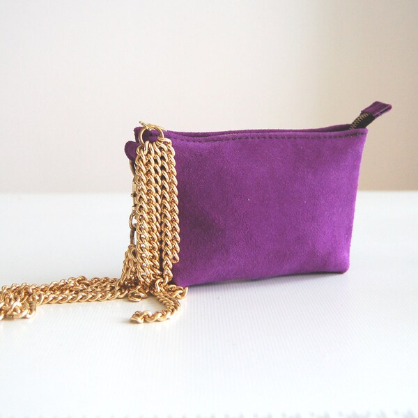 Purple suede purse with Liberty of London lining, handmade