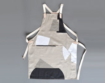 Workwear Apron Printed Linen & Leather.