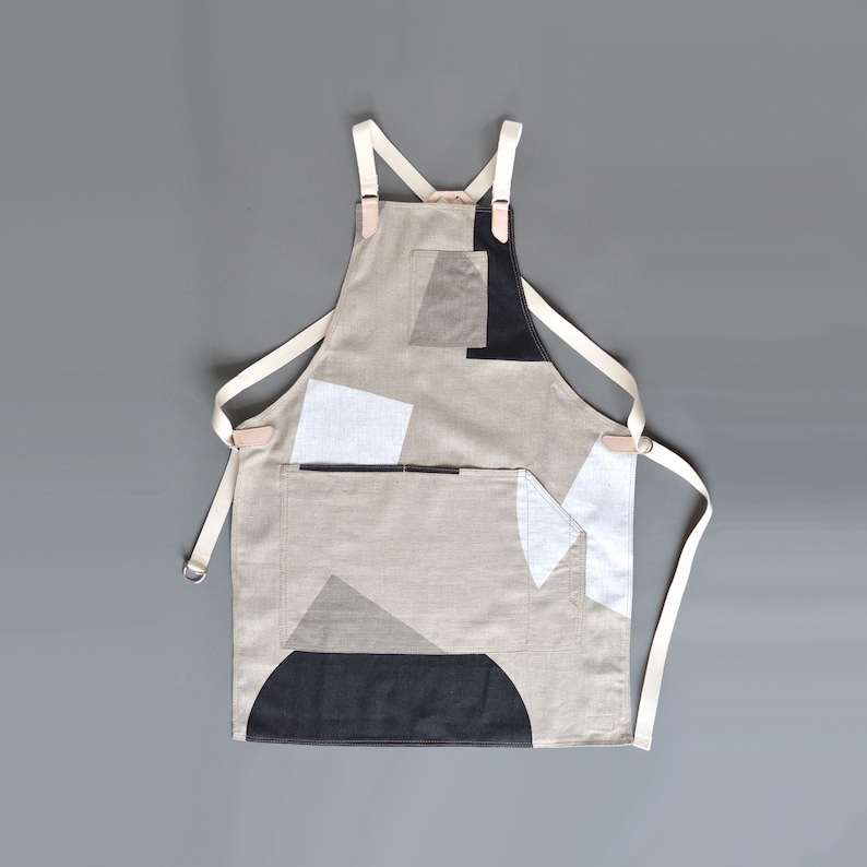 Workwear Apron Printed Linen & Leather. image 1