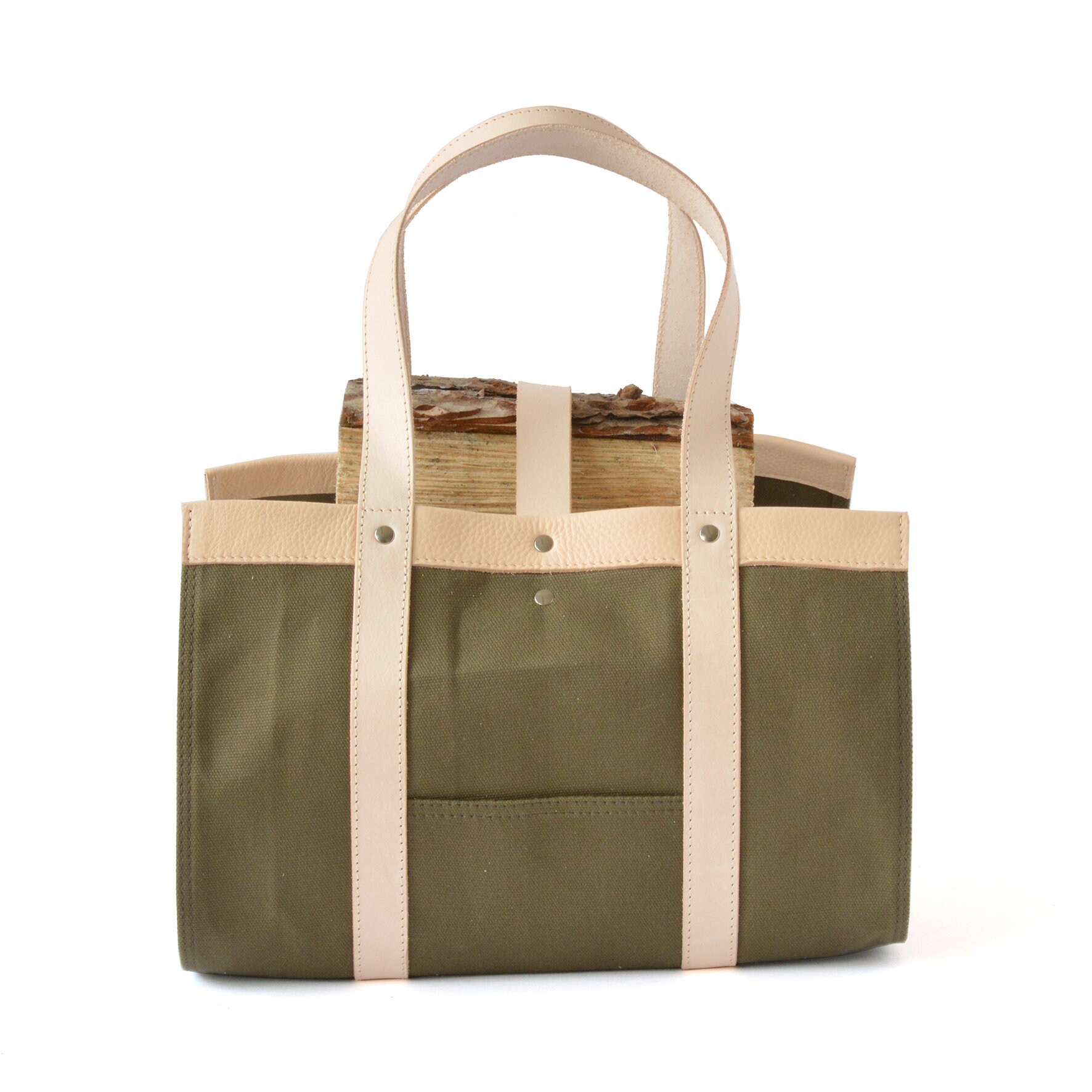 Canvas & Leather Log Bag In Olive Etsy
