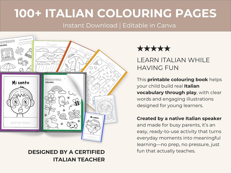 Italian Coloring Book for Kids – 100+ Printable Pages, Learn Italian ...