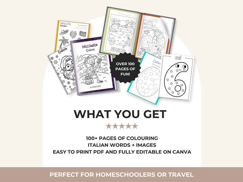 Italian Coloring Book for Kids – 100+ Printable Pages, Learn Italian ...