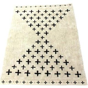 A 5x7 ft large area rug, made by hand,machine washable, in ivory and black, bespoke, bohomien desing in plus, by rich class decor