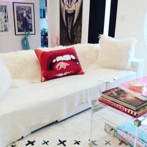 a sofa, in a white living room interior with a ivory and black design unique, hand made cotton area rug, by rich class decor