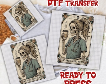 Registered Nurse Tarot Card Dtf, Registered Nurse Dtf, Fall RN Ready To Press, Funny DTF for Registered Nurse, Skeleton Nurse Dtf
