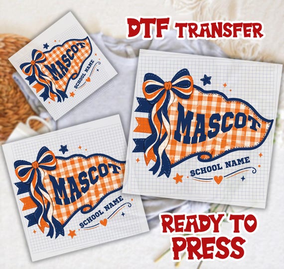 Personalized School Mascot Ready To Press, Custom Gingham School Name Banner Dtf, Coquette Varsity Spirit Dtf Gang Sheet
