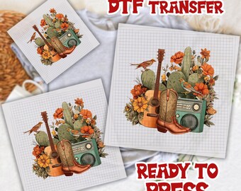 Guitar Floral DTF Transfer, Western Dtf, Country Music Lover Ready To Press, Southern Dtf, Western Dtf, Country Music Dtf Gang Sheet