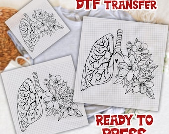 Anatomical Lung DTF Transfer, Therapist Dtf, Floral Lungs Dtf, Respiratory Ready To Press