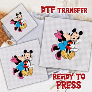Disney Classic Minnie Mickey Mouse Kiss DTF Transfer, Minnie Dtf, Mickey Dtf, Disneyland Holiday Vacation DTF, Disney Retro Ready To Press