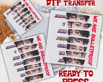 2026 K-Pop World Tour Ready To Press, We Are Bulletproof Eyes Dtf, Korean Pop Fan Style Dtf, Music Aesthetic Dtf Gang Sheet