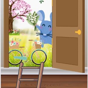 Illustration of a little mouse's door - Little mice celebrate spring