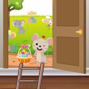 Little mouse door illustration - The little mice are hunting for eggs!