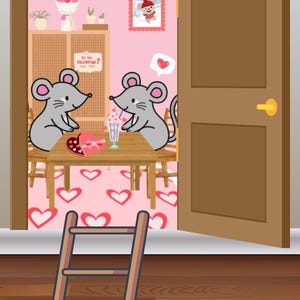 Illustration of a little mouse's door - Valentine's Day