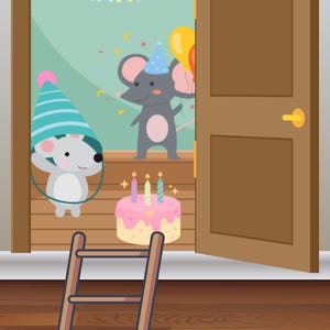 Little mouse door illustration - Happy birthday!